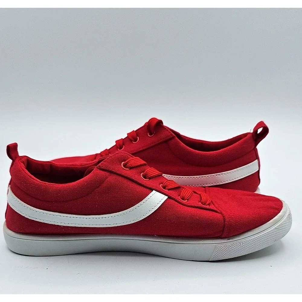 Just Be Womens Size 8 Red Canvas Lace Up Sneakers Casual Comfort Shoes
